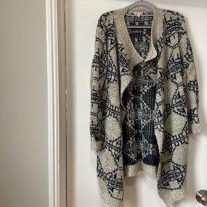 Grey and navy patterned open cardigan